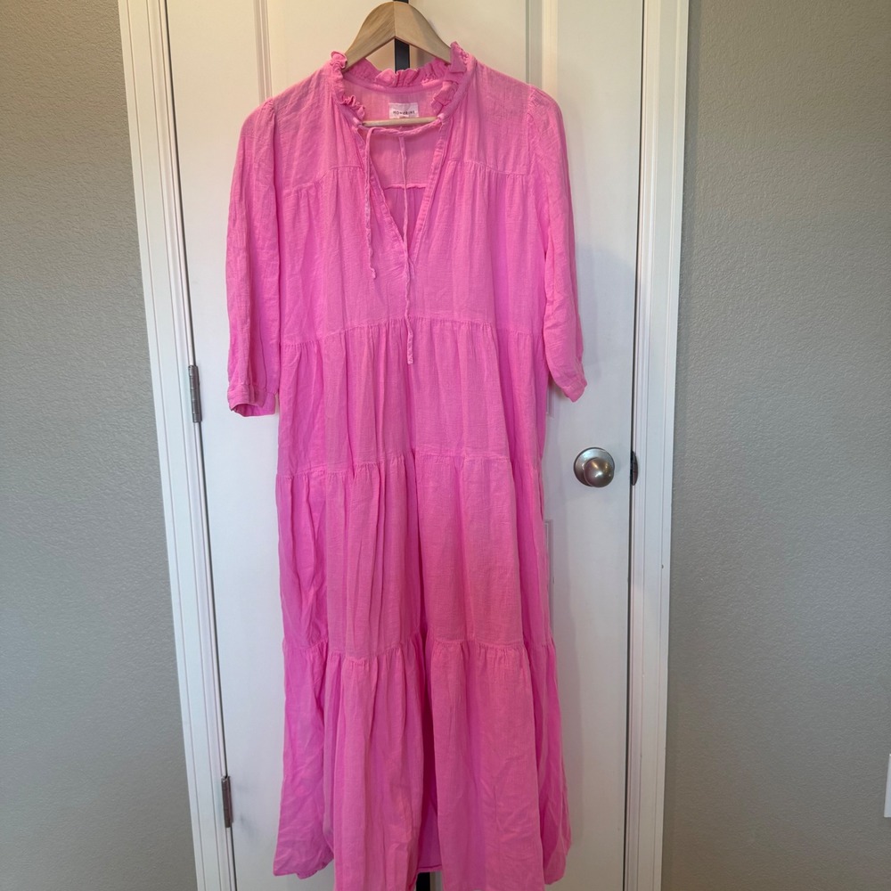 HONORINE Hibiscus Giselle Midi Dress Womens Pink Cotton Gauze Tiered Size M - Picture 2 of 8